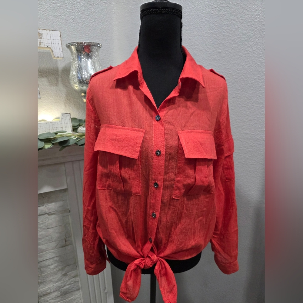 Women's Red Button-Up Top